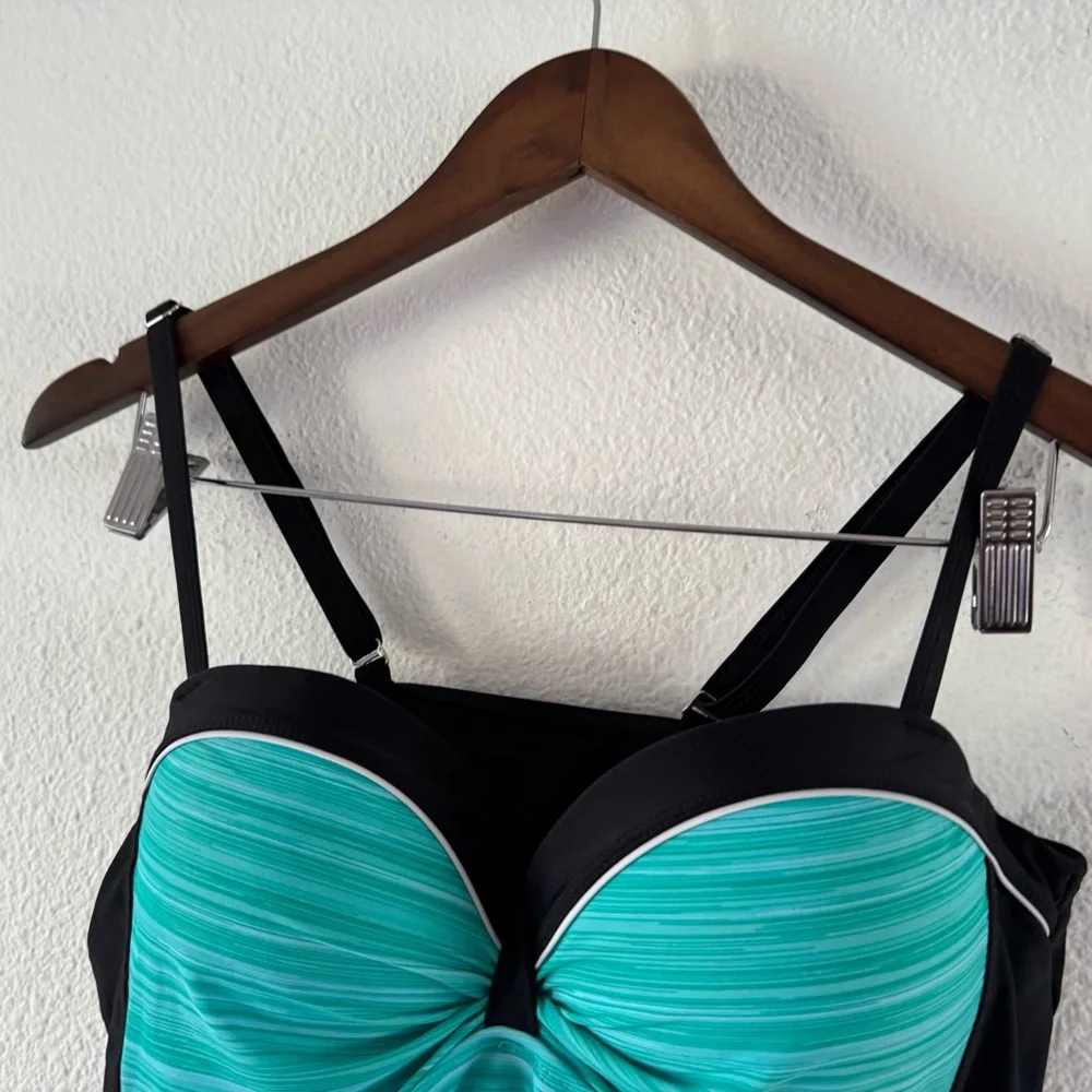 Blue Green Swim Tankini Top 2XL Mermaidcore Ruched Beach Coastal Resortwear - Picture 8 of 14